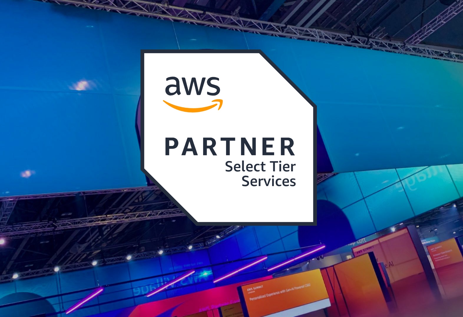 AWS Select Tier Partner Badge overlaid on image of the AWS Summit London